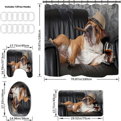4pcs Dog Pattern Shower Curtain Set with Hooks