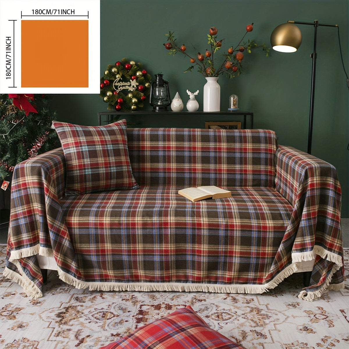 Retro Sofa Slipcover Christmas Coffee Red Woven Plaid Non-slip Sofa Cover