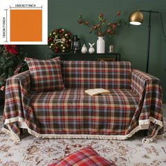 Retro Sofa Slipcover Christmas Coffee Red Woven Plaid Non-slip Sofa Cover