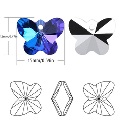 14MM Butterfly Crystal Pendant Earrings Necklace Jewelry Accessories