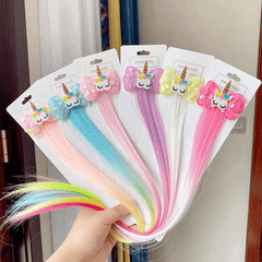 Unicorn Hair Clips for Baby Girls - Sparkly Bow & Gradient Wig