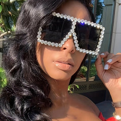 Y2K Square Sunglasses Oversized Rhinestone Eyeglasses