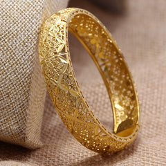18K Plated Copper Bangle Bracelet Hollow Out Pattern Ramadan Decor