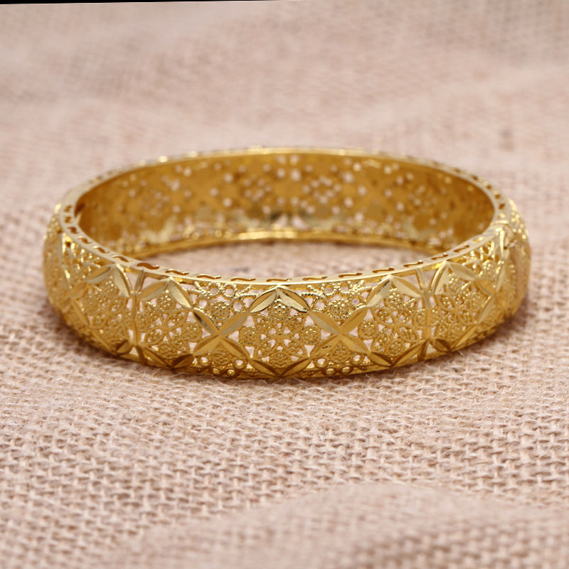 18K Plated Copper Bangle Bracelet Hollow Out Pattern Ramadan Decor