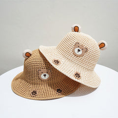 Boys Bear Straw Sun Hat Wide Brim Outdoor Beach Travel