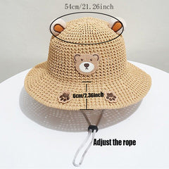 Boys Bear Straw Sun Hat Wide Brim Outdoor Beach Travel