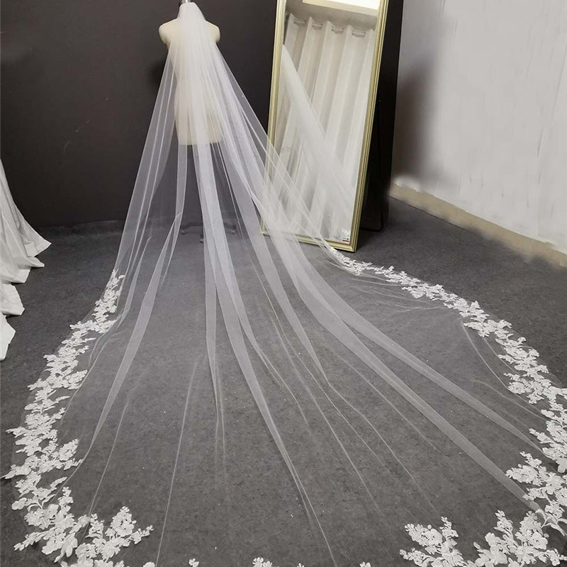 Long Cathedral Lace Wedding Veil with Comb