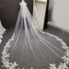 Long Cathedral Lace Wedding Veil with Comb