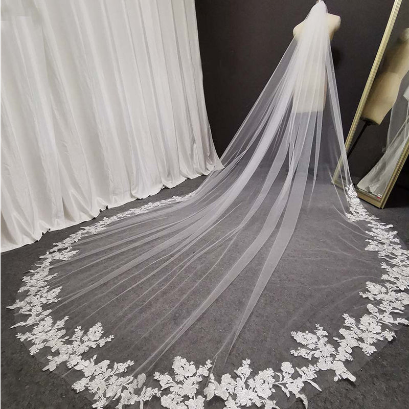 Long Cathedral Lace Wedding Veil with Comb