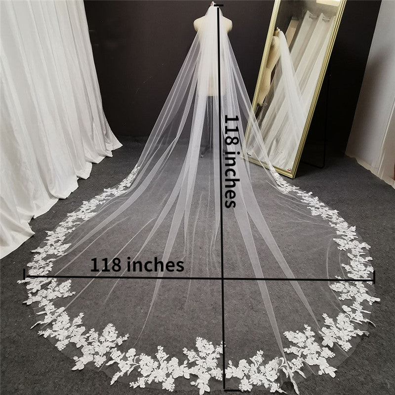 Long Cathedral Lace Wedding Veil with Comb