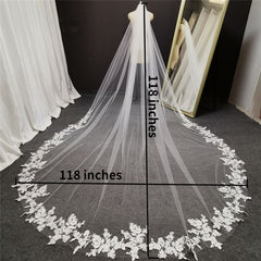 Long Cathedral Lace Wedding Veil with Comb