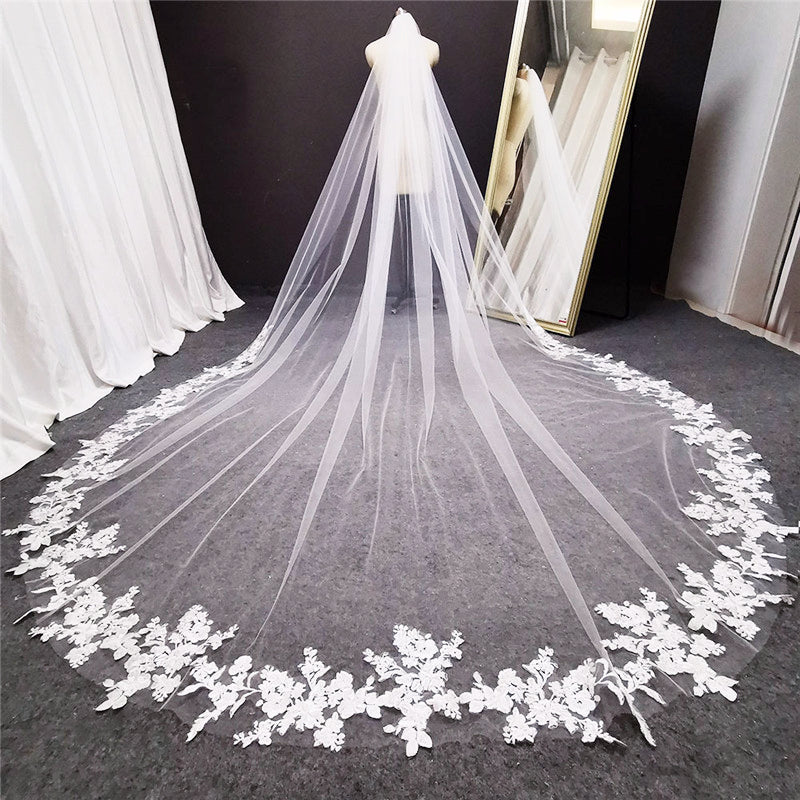 Long Cathedral Lace Wedding Veil with Comb