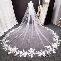 Long Cathedral Lace Wedding Veil with Comb