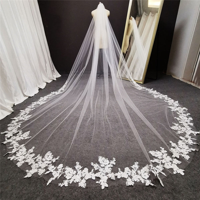Long Cathedral Lace Wedding Veil with Comb