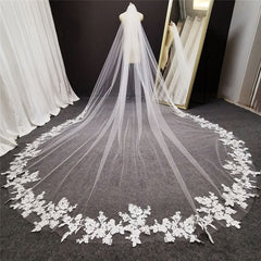 Long Cathedral Lace Wedding Veil with Comb
