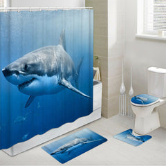 4pc Shark Pattern Waterproof Shower Curtain Set