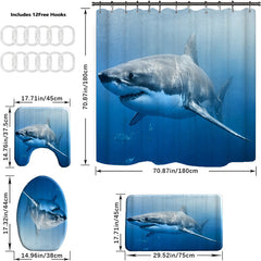 4pc Shark Pattern Waterproof Shower Curtain Set