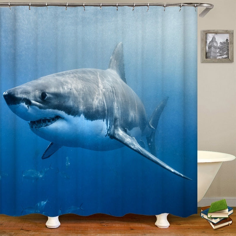4pc Shark Pattern Waterproof Shower Curtain Set