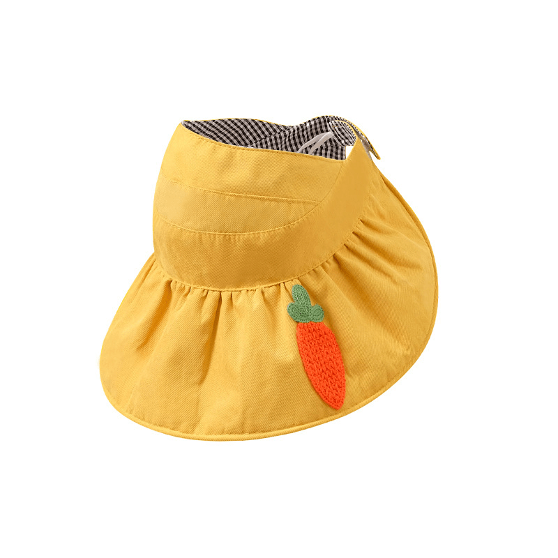 Girls Cartoon Embroidered Patch Drawstrings Sun Protection Hat