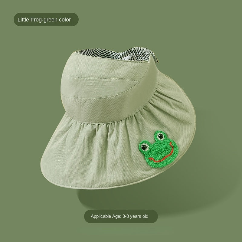 Girls Cartoon Embroidered Patch Drawstrings Sun Protection Hat