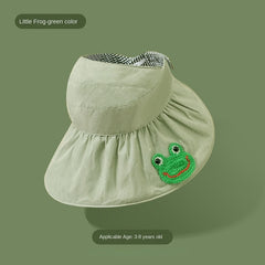 Girls Cartoon Embroidered Patch Drawstrings Sun Protection Hat