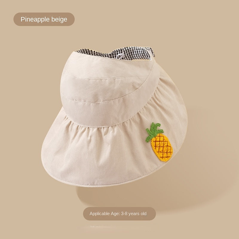 Girls Cartoon Embroidered Patch Drawstrings Sun Protection Hat