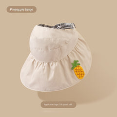 Girls Cartoon Embroidered Patch Drawstrings Sun Protection Hat