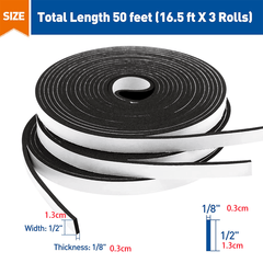 3 Rolls Door Weather Stripping 2.54cm W x 2.54-20.32cm T, Soundproof Seal Strip