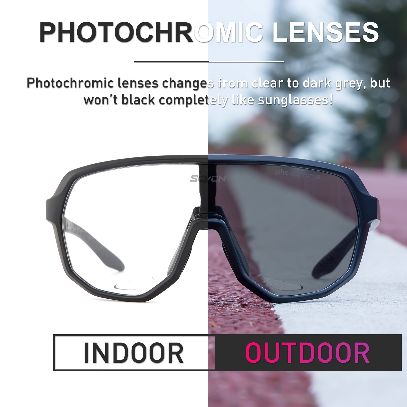 SCVCN Photochromic Lens Cycling Glasses Mountain Running Eyewear