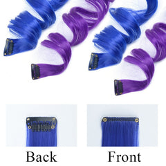 Y2K Long Curly Hair Extensions Party Rainbow Clip In Synthetic Hair