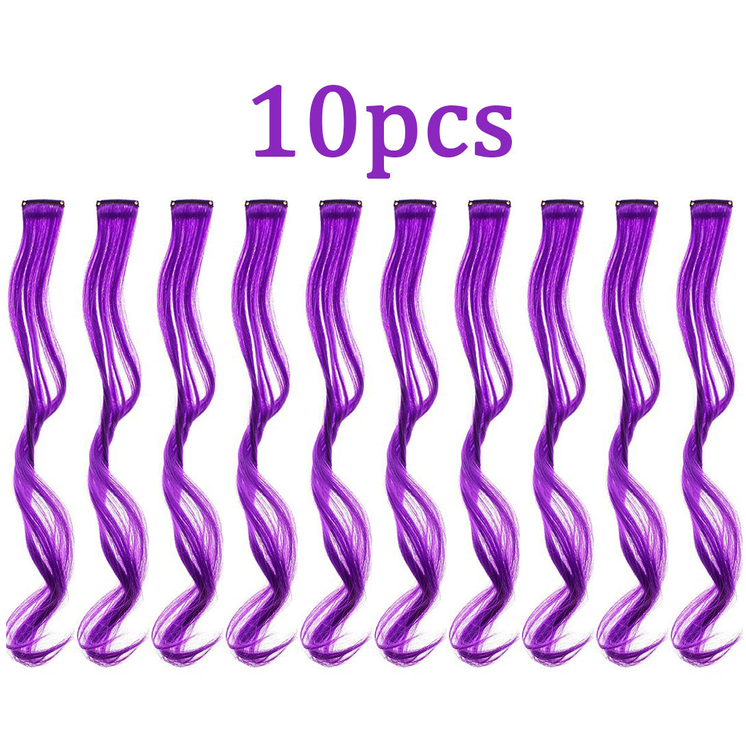 Y2K Long Curly Hair Extensions Party Rainbow Clip In Synthetic Hair