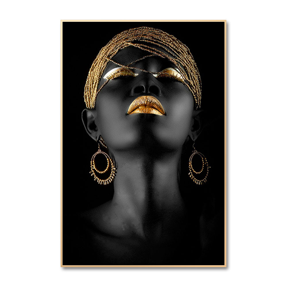 3pcs African Woman Wall Decals Golden Jewelry Canvas Painting Posters