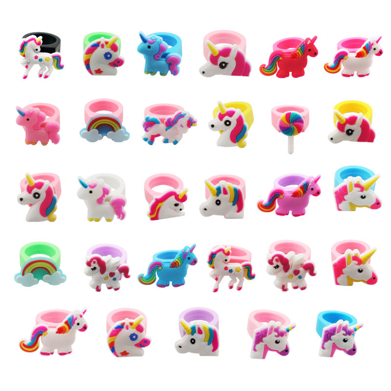 20pcs Unicorn Ring Silicone Finger Ring Kids Cartoon Holiday Gift