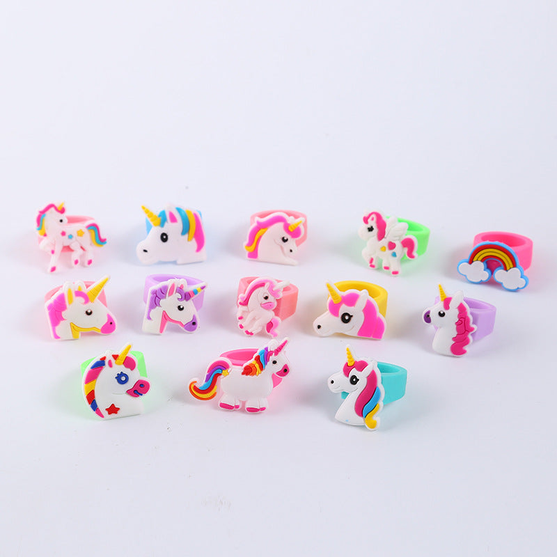 20pcs Unicorn Ring Silicone Finger Ring Kids Cartoon Holiday Gift