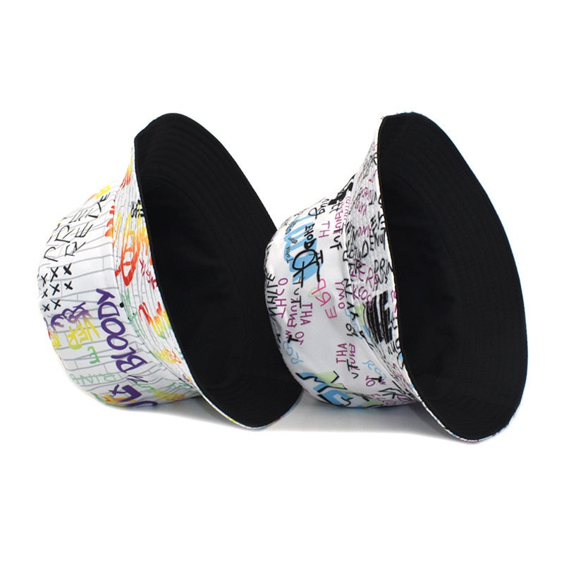 Graffiti Alphabet Fisherman Hat Hip hop Basin Hat Outdoor Sun Hat