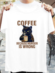 Coffee Cat Graphic Women's T-shirt Crew Neck Short Sleeves