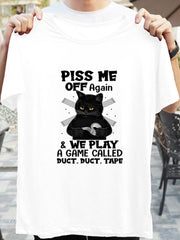 Fatty Cat Tee & Letter Print T-shirt Crew Neck Short Sleeve Top Women's Summer