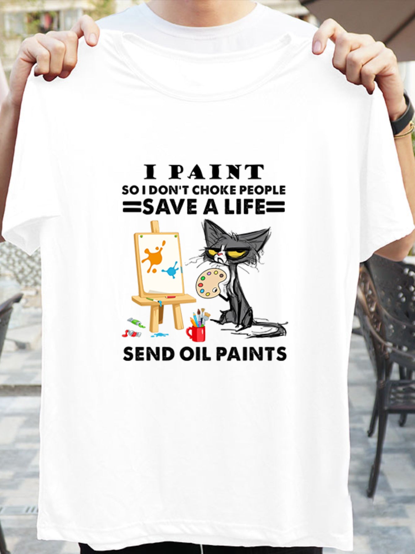 Cat Graphic Short Sleeved T-shirt Crew Neck Sports Casual Top