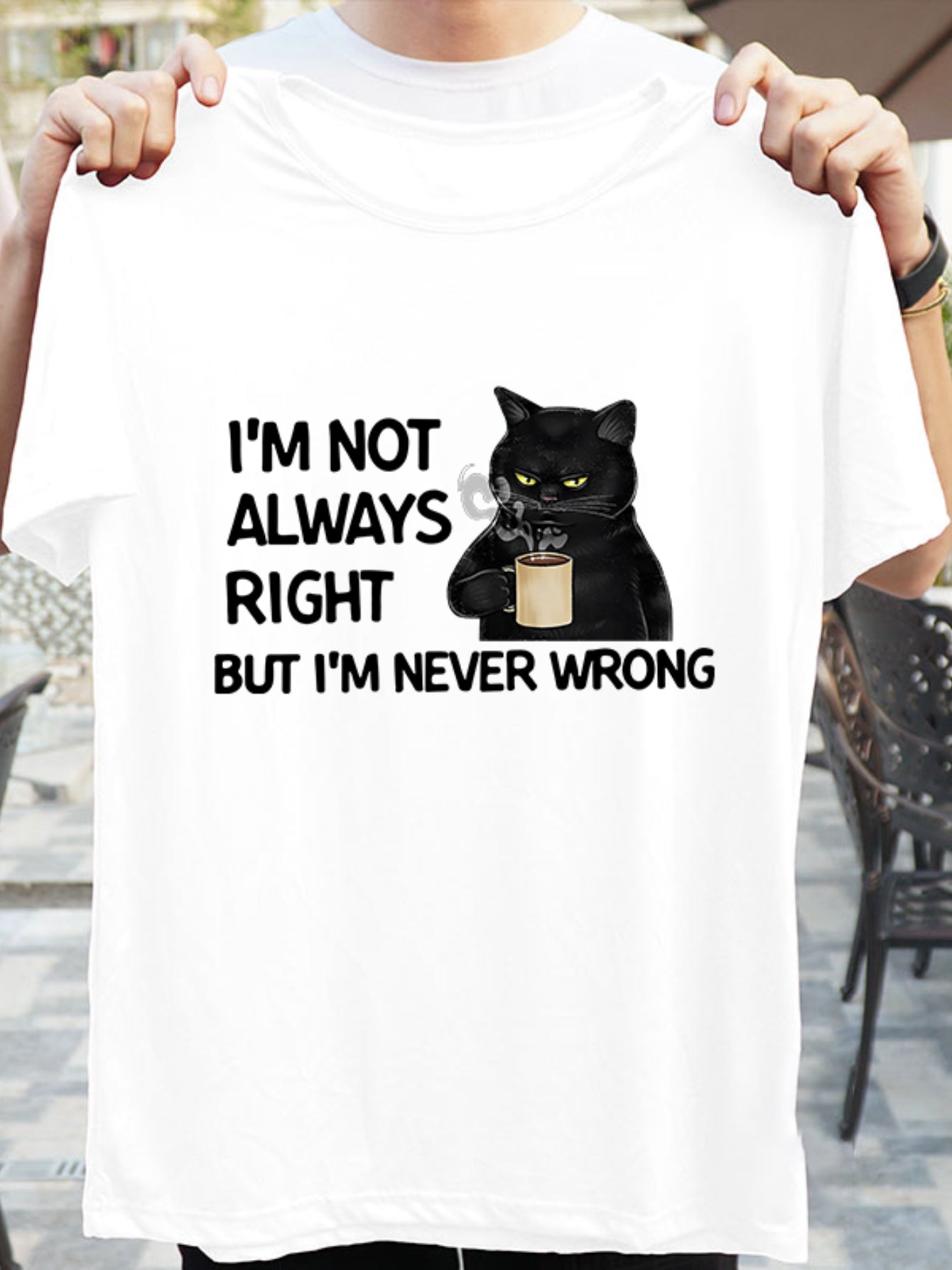 Coffee & Cat Graphic Short Sleeve T-shirt Women's Letter Print Sports Top