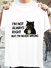 Coffee & Cat Graphic Short Sleeve T-shirt Women's Letter Print Sports Top