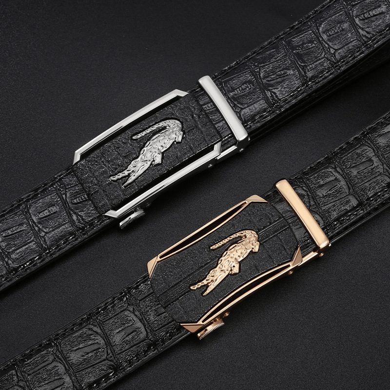 Men's Crocodile Print PU Leather Belt Automatic Buckle for Business