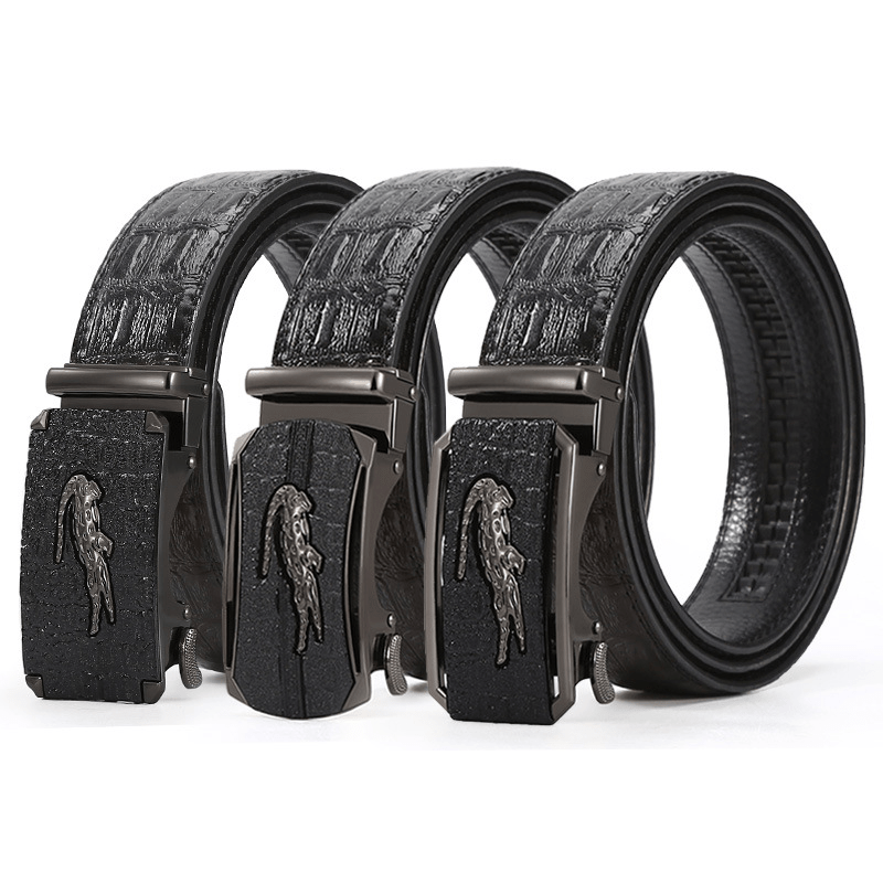 Men's Crocodile Print PU Leather Belt Automatic Buckle for Business