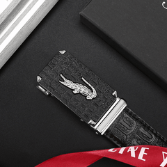 Men's Crocodile Print PU Leather Belt Automatic Buckle for Business