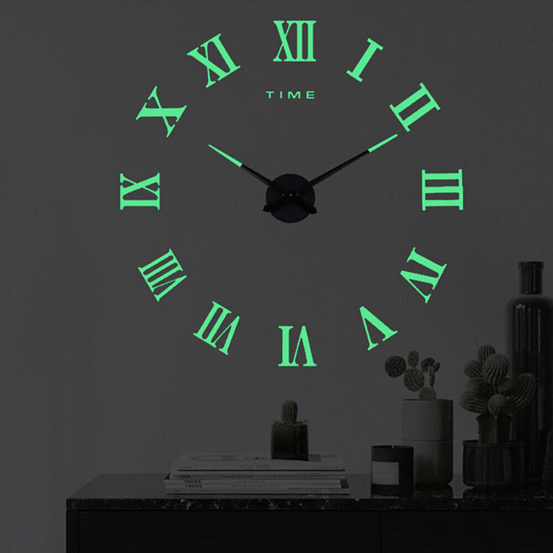 Large Frameless Wall Clock Sticker for Room Kitchen Glass Decoration DIY Scene