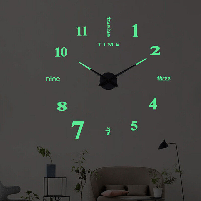 Large Frameless Wall Clock Sticker for Room Kitchen Glass Decoration DIY Scene