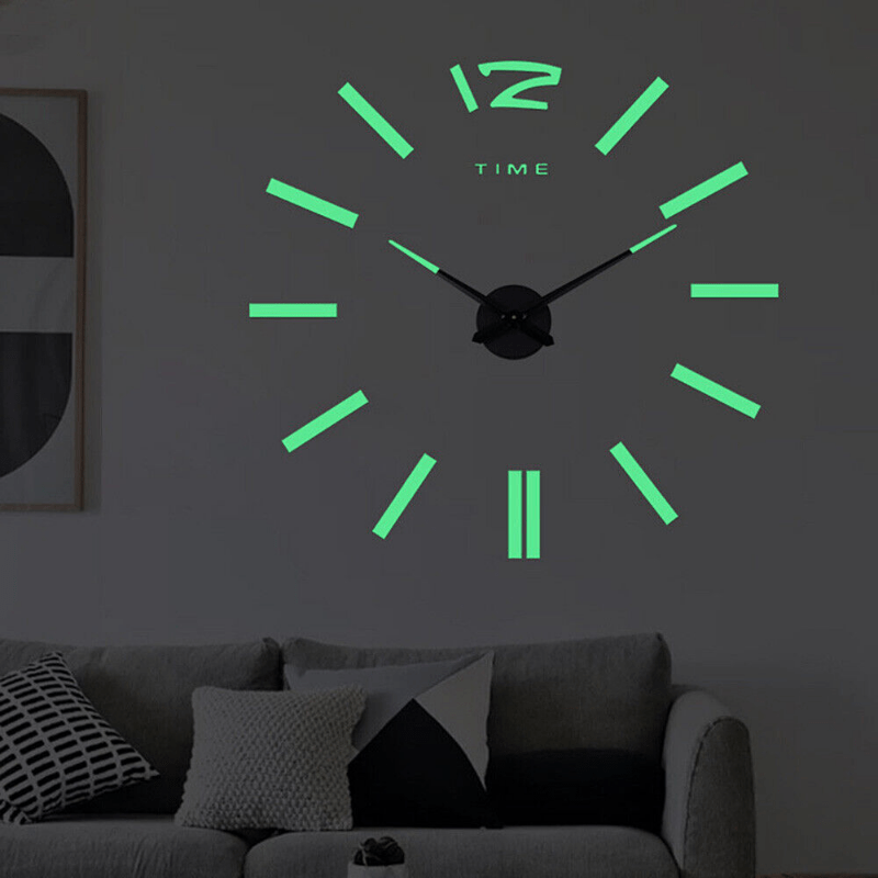 Large Frameless Wall Clock Sticker for Room Kitchen Glass Decoration DIY Scene