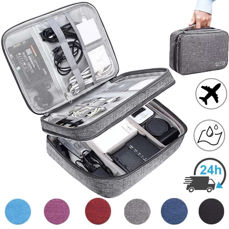 Portable Data Cable Storage Bag Zipper Organizer Handbag