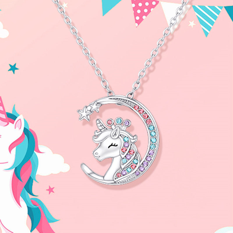 Crystal Birth Stone Unicorn Necklace for Girls - Birthday Party Gift