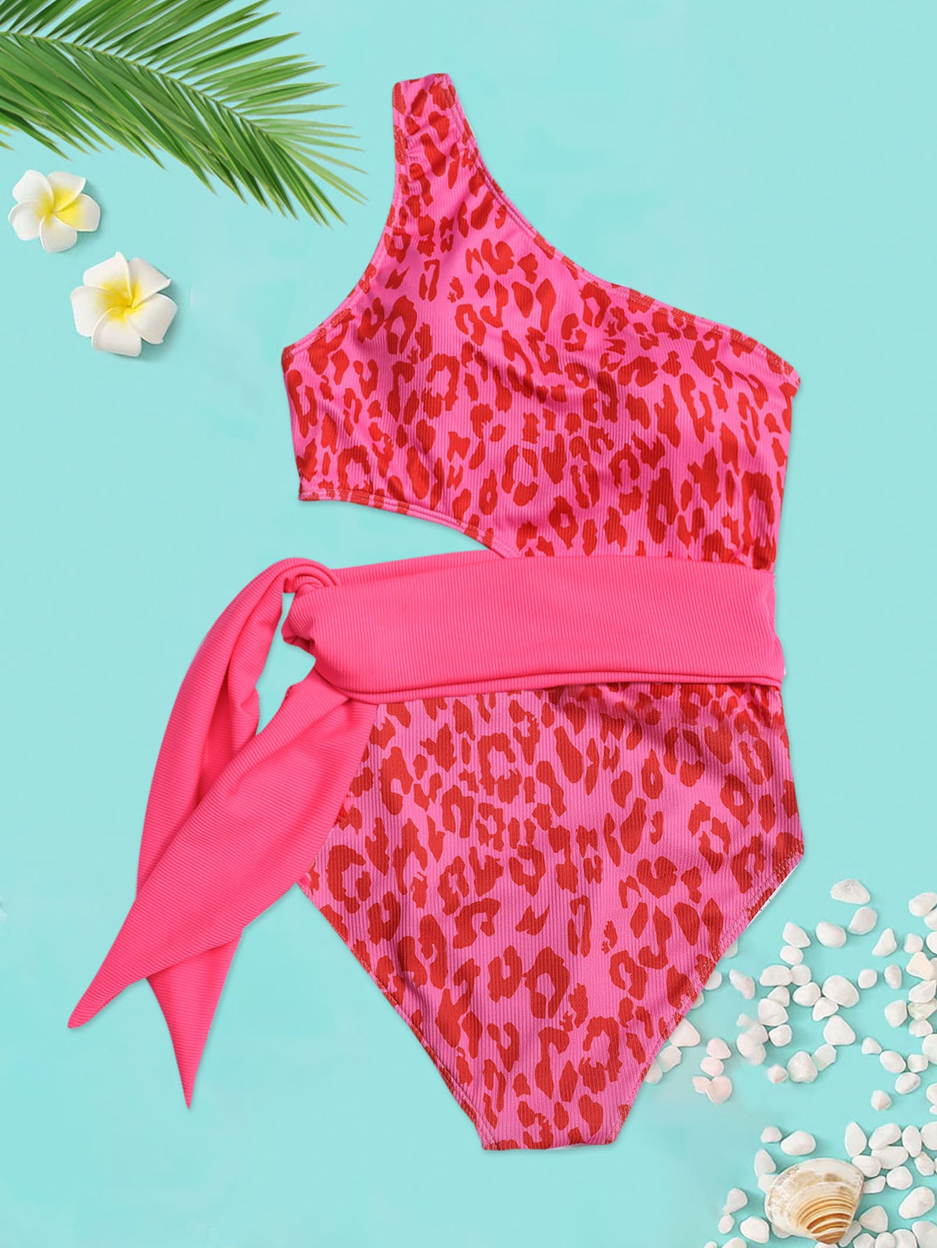 Toddler Girls Leopard One Shoulder Swimsuit