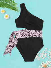 Toddler Girls Leopard One Shoulder Swimsuit